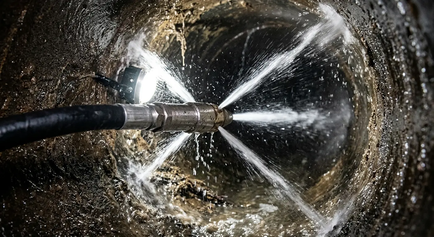 High-pressure hydro jetting nozzle cleaning sewer pipe for Storm Drain Cleaning in Coachella